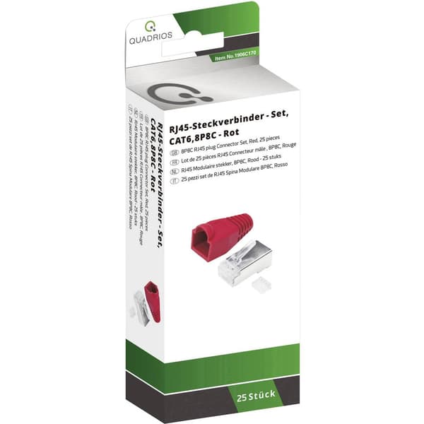 Quadrios RJ-45 kontaktdon set-CAT 6 1906C170 Kontakt hane rak Antal poler (RJ) 8P8C Röd 25 st