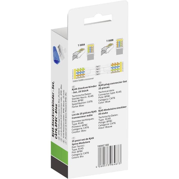 Quadrios RJ-45 kontaktdon set-CAT 6 1906C168 Kontakt hane rak Antal poler (RJ) 8P8C Blå 25 st