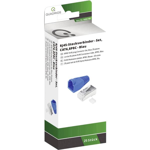 Quadrios RJ-45 kontaktdon set-CAT 6 1906C168 Kontakt hane rak Antal poler (RJ) 8P8C Blå 25 st