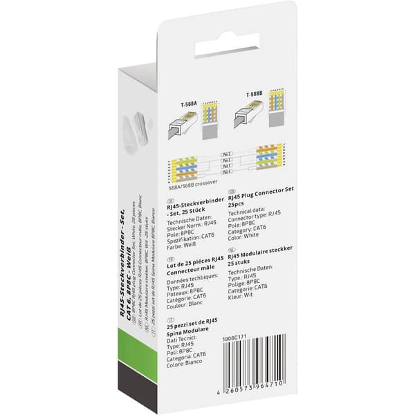 Quadrios RJ-45 kontaktdon set-CAT 6 1906C171 Kontakt hane rak Antal poler (RJ) 8P8C Vit 25 st