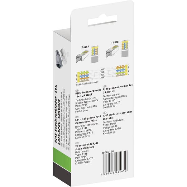 Quadrios RJ-45 kontaktdon set-CAT 6 1906C166 Kontakt hane rak Antal poler (RJ) 8P8C Grå 25 st