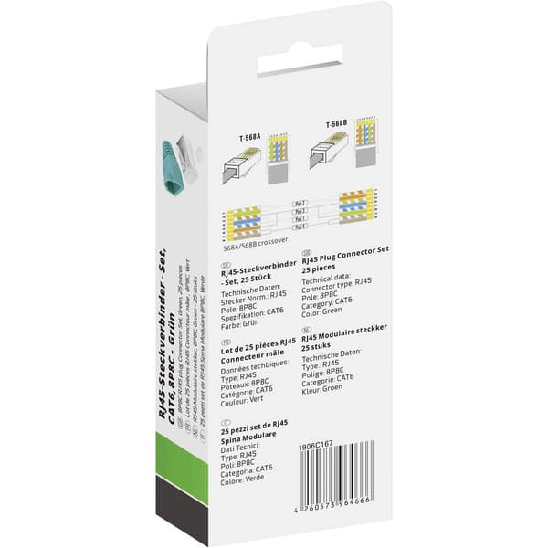 Quadrios RJ-45 kontaktdon set-CAT 6 1906C167 Kontakt hane rak Antal poler (RJ) 8P8C Grön 25 st