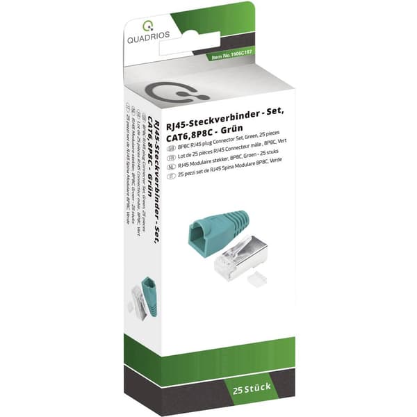 Quadrios RJ-45 kontaktdon set-CAT 6 1906C167 Kontakt hane rak Antal poler (RJ) 8P8C Grön 25 st