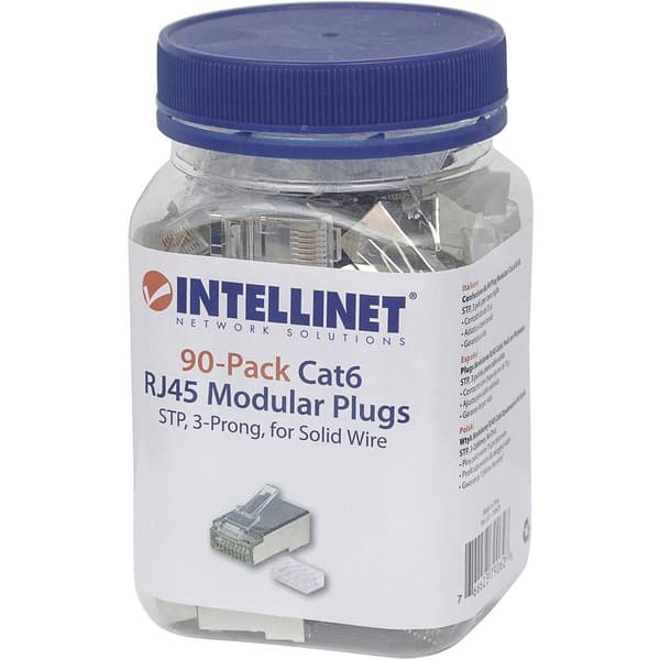 Intellinet Intellinet 90-pack Cat6 RJ45-modularkontakt STP 3-punkts-ledarkontakt för massiv tråd 90 kontakter i bägaren