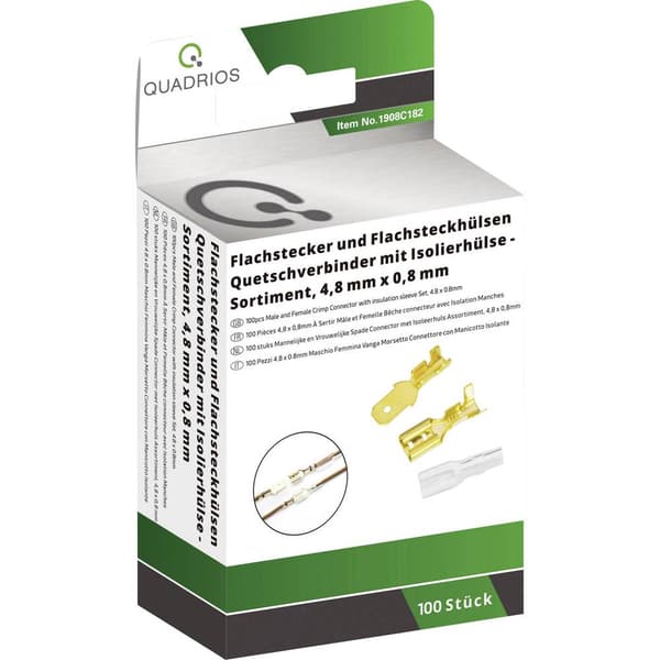 Quadrios 1908C182 Crimpklämma sortiment 0.50 mm² - 1 mm² Mässing, Transparent 100 delar