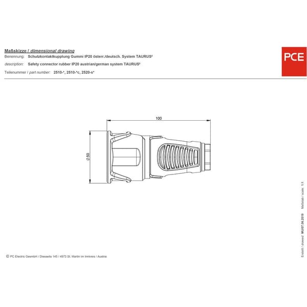 PCE 2510-src Skarvuttag Plast, Gummi 230 V Svart IP20