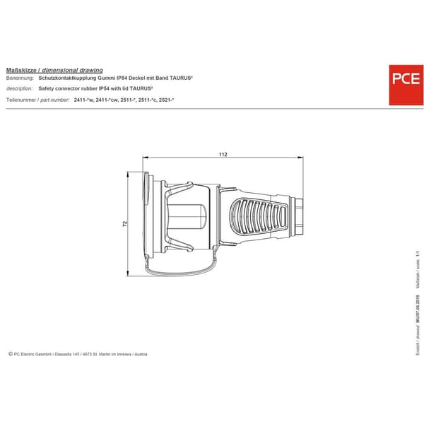 PCE 2521-sr Skarvuttag Massiv gummi, Termoplast 250 V Svart, Röd IP54