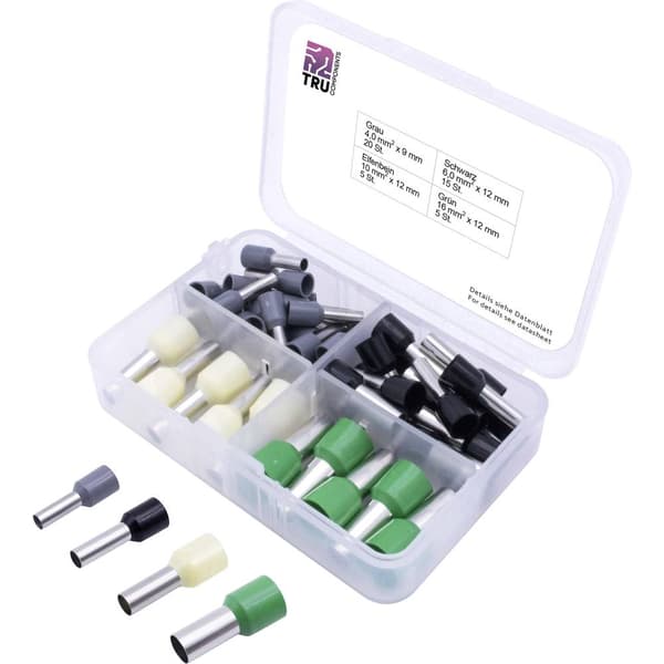 TRU COMPONENTS T1903C025 Ändhylsa sortiment 4 mm², 6 mm², 10 mm², 16 mm² Delisolerad Grå, Svart, Gul, Grön 45 st