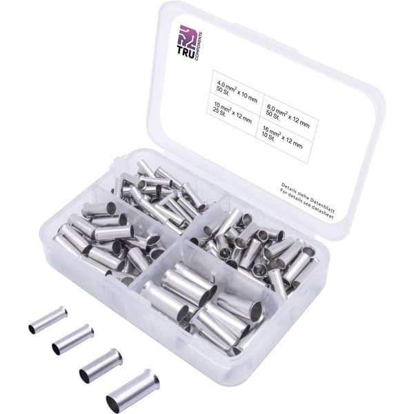 TRU COMPONENTS T1903C024 Ändhylsa sortiment 4 mm², 6 mm², 10 mm², 16 mm² Oisolerad Silver 135 st