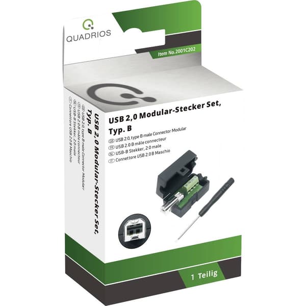 USB 2.0 modular kontakt set, typ B. Kontakt hane rak 2001C202 Quadrios Innehåll: 1 st