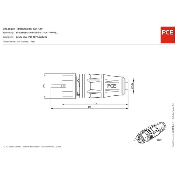 PCE 05721-sr Stickpropp 250 V Svart/Röd IP54
