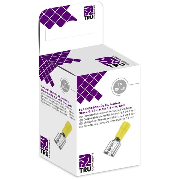 TRU COMPONENTS T1904C108 Flatkontakthylse-sortiment Anslutningsbredd: 6.30 mm Anslutningstjocklek: 0.80 mm 180 ° Deliso
