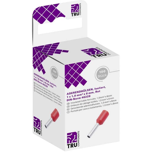 TRU COMPONENTS T1904C053 Ändhylsa 1 mm² Delisolerad Röd 100 st