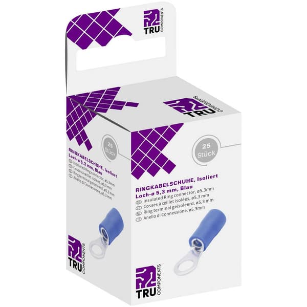 TRU COMPONENTS T1904C062 Ringkabelsko Tvärsnitt (max.)=2.50 mm² Hål-Ø=5.30 mm Delisolerad Blå 25 st