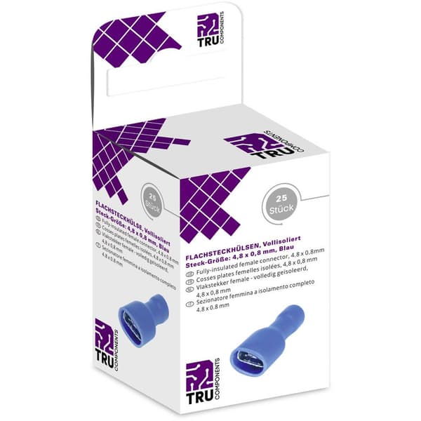 TRU COMPONENTS T1904C116 Flatkontakthylse-sortiment Anslutningsbredd: 4.80 mm Anslutningstjocklek: 0.80 mm 180 ° Heliso