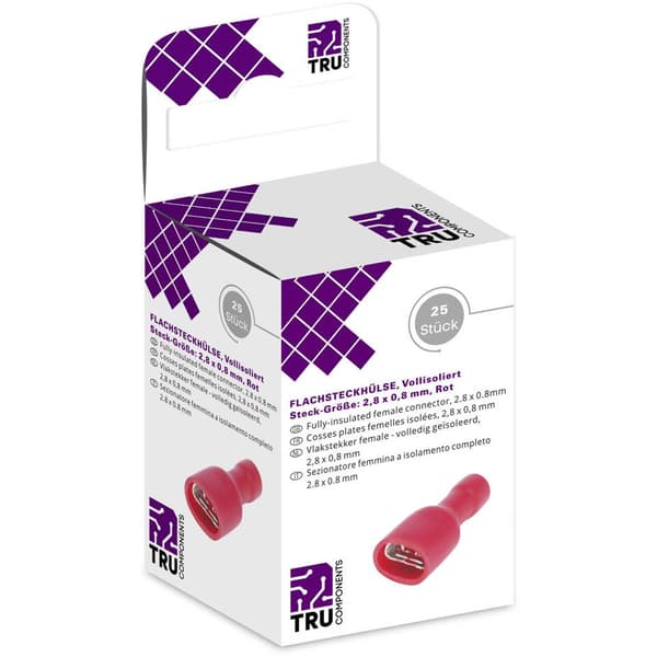 TRU COMPONENTS T1904C113 Flatkontakthylse-sortiment Anslutningsbredd: 2.80 mm Anslutningstjocklek: 0.80 mm 180 ° Heliso