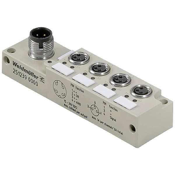 Weidmüller SAI-4-S-3P-M8L-M12-LOG 2512390000 Sensor/ställdon passiv M12 fördelare med metallgänga 1 st