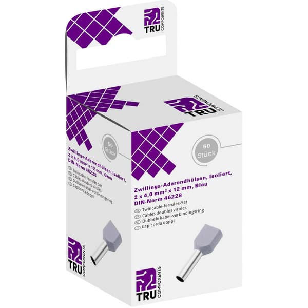 TRU COMPONENTS T1906C157 Dubbla ändhylsor 4 mm² Delisolerad Grå 50 st