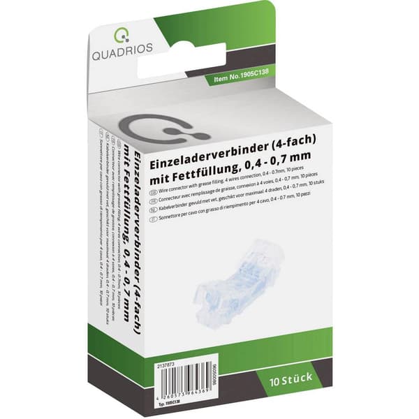 Quadrios 1905C138 En-kärnig kontakt Flexibel: 0.40-0.70 mm² Styvhet: 0.40-0.70 mm² Antal poler: 4 10 st Blå