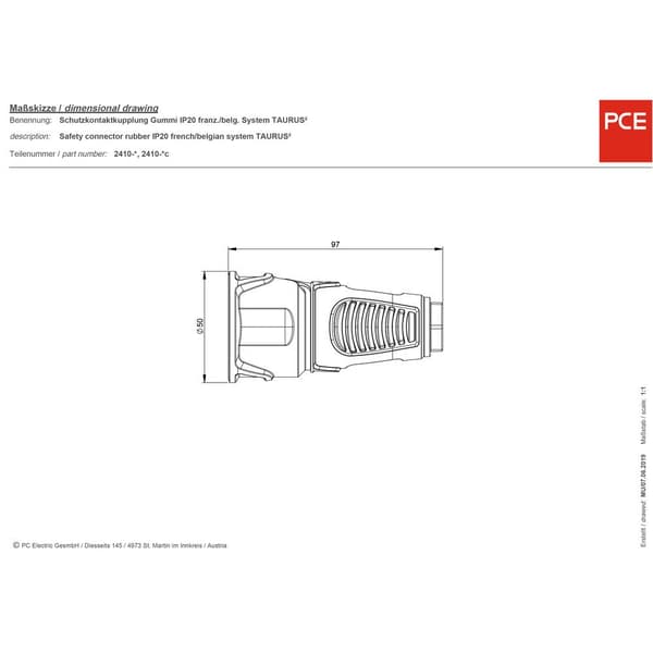 PCE 2410-sr Skarvuttag Gummi, Plast 230 V Svart IP20