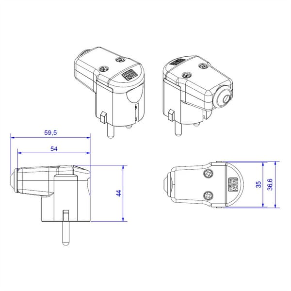 Bachmann 960.302 Stickpropp vinklad Polyamid 250 V Grå-vit (RAL 7035) IP20