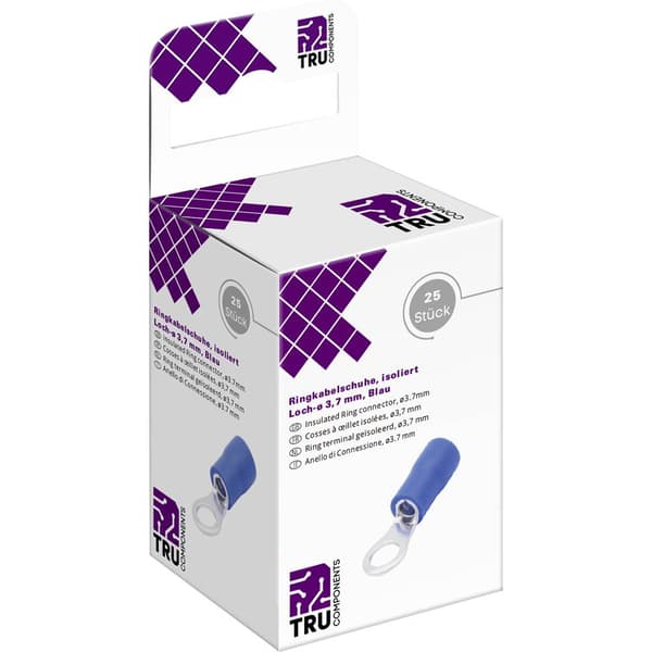 TRU COMPONENTS T2010C288 Ringkabelsko Tvärsnitt (max.)=2.5 mm² Hål-Ø=3.7 mm Delisolerad Blå 25 st