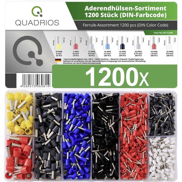 Quadrios 2011C405 Ändhylsa sortiment Delisolerad Flerfärgad 1200 st