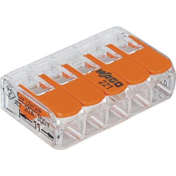 WAGO 221-615 221 Kopplingsklämma Flexibel: 0.5-6 mm² Styvhet: 0.5-6 mm² Antal poler: 5 6 st Transparent, Orange