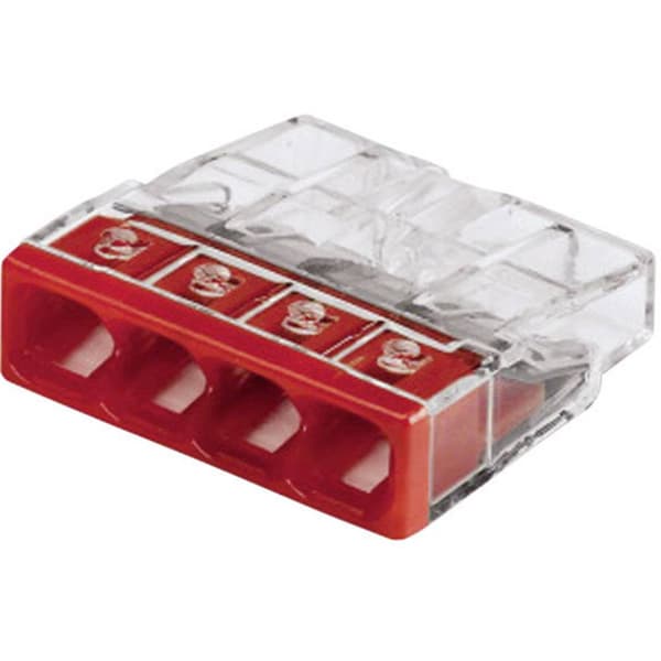 WAGO 2273-204 2273 Kopplingsklämma Flexibel: - Styvhet: 0.5-2.5 mm² Antal poler: 4 20 st Transparent, Röd