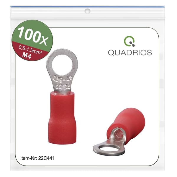Quadrios 22C441 Ringkabelsko Tvärsnitt (max.)=1.5 mm² Hål-Ø=4.3 mm Delisolerad Röd 1 set