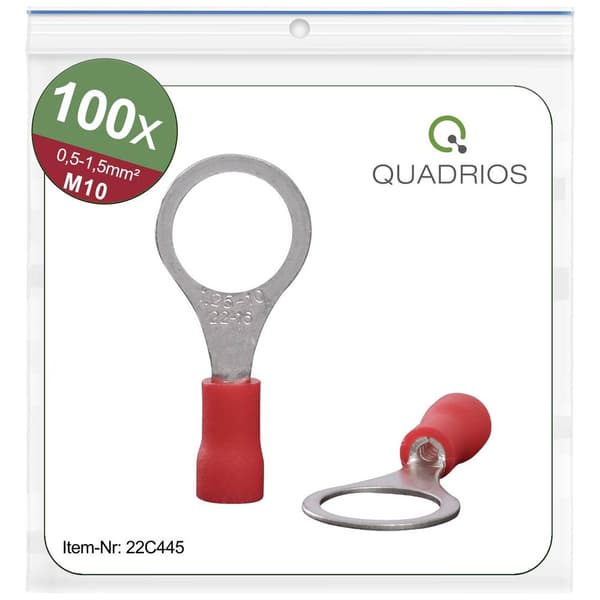Quadrios 22C445 Ringkabelsko Tvärsnitt (max.)=1.5 mm² Hål-Ø=10.5 mm Delisolerad Röd 1 set