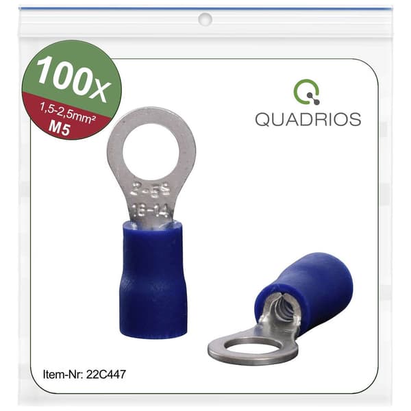 Quadrios 22C447 Ringkabelsko Tvärsnitt (max.)=2.5 mm² Hål-Ø=5.3 mm Delisolerad Blå 1 set