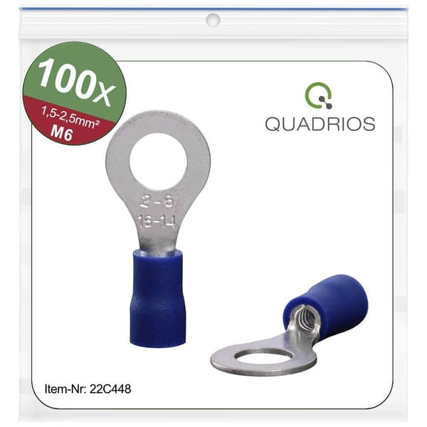 Quadrios 22C448 Ringkabelsko Tvärsnitt (max.)=2.5 mm² Hål-Ø=6.5 mm Delisolerad Blå 1 set