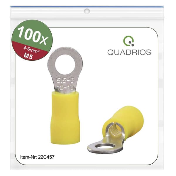 Quadrios 22C457 Ringkabelsko Tvärsnitt (max.)=6.0 mm² Hål-Ø=5.3 mm Delisolerad Gul 1 set