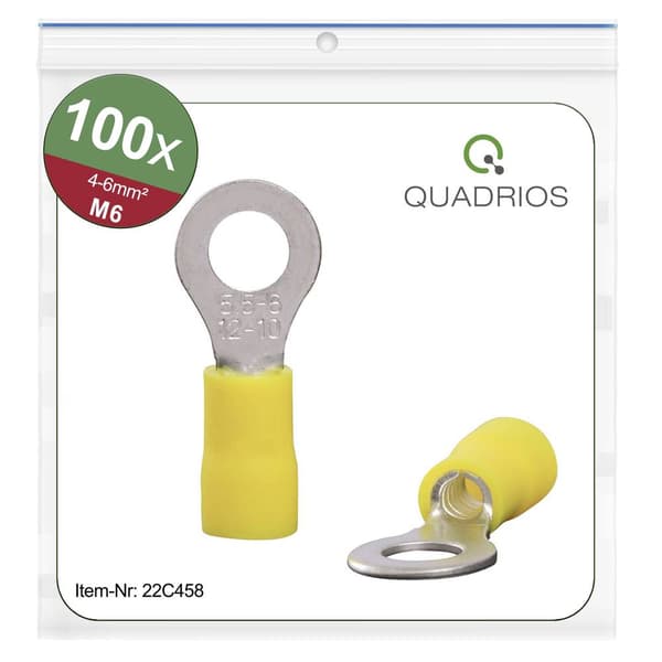 Quadrios 22C458 Ringkabelsko Tvärsnitt (max.)=6.0 mm² Hål-Ø=6.5 mm Delisolerad Gul 1 set