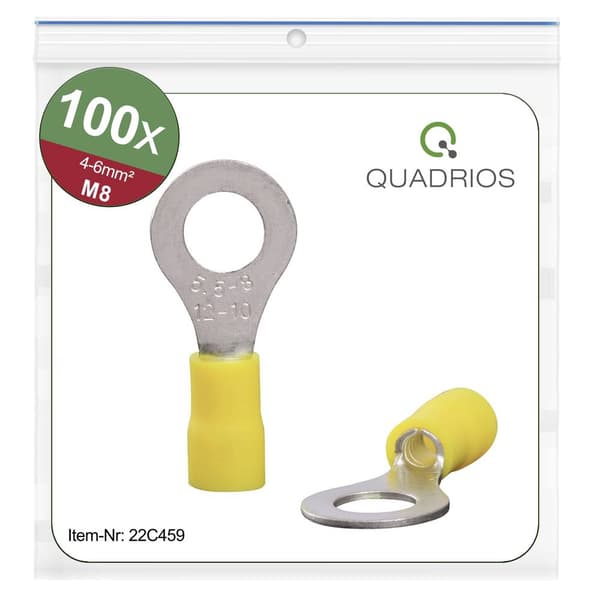 Quadrios 22C459 Ringkabelsko Tvärsnitt (max.)=6.0 mm² Hål-Ø=8.5 mm Delisolerad Gul 1 set