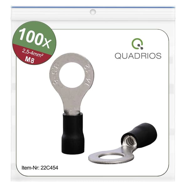 Quadrios 22C454 Ringkabelsko Tvärsnitt (max.)=4.0 mm² Hål-Ø=8.5 mm Delisolerad Svart 1 set