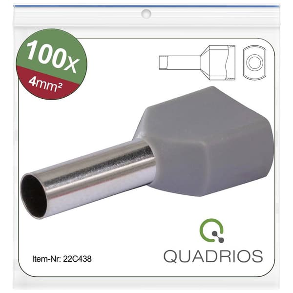 Quadrios 22C438 Dubbla ändhylsor 4 mm² Delisolerad Grå 1 set