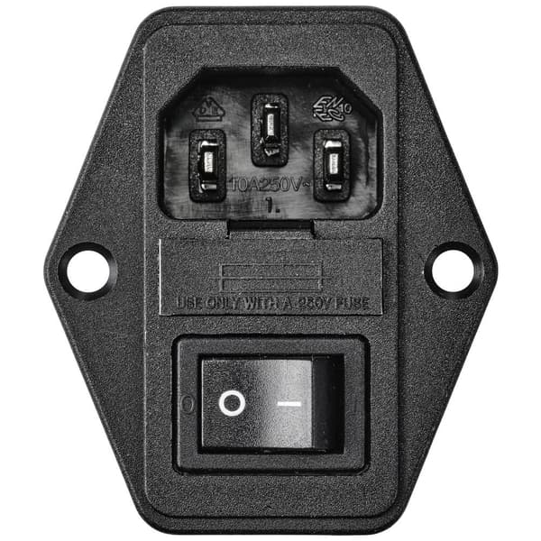 TRU COMPONENTS TC-10088400 IEC-kontakt C14 Kontakt hane inbyggd vertikal Totalt antal poler: 3 10 A Svart 1 st
