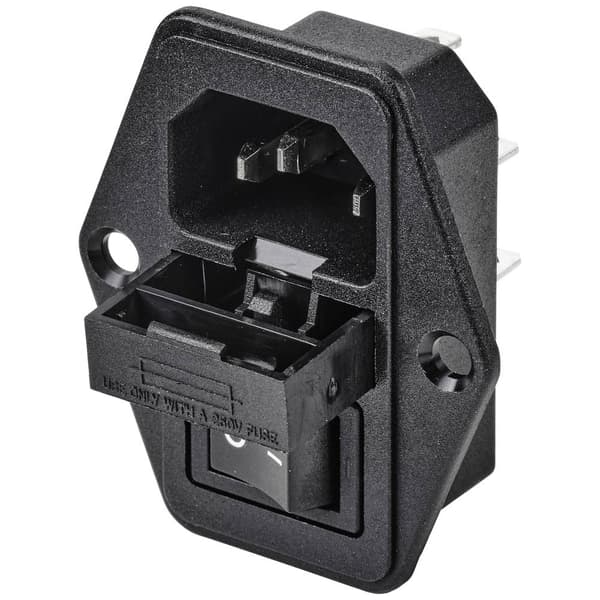 TRU COMPONENTS TC-10088400 IEC-kontakt C14 Kontakt hane inbyggd vertikal Totalt antal poler: 3 10 A Svart 1 st