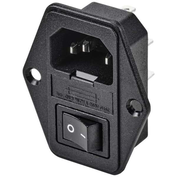 TRU COMPONENTS TC-10088400 IEC-kontakt C14 Kontakt hane inbyggd vertikal Totalt antal poler: 3 10 A Svart 1 st