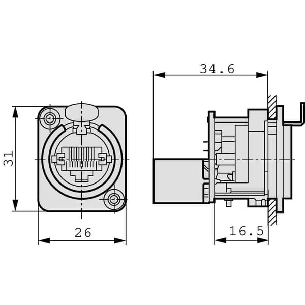 Panelmonterad jack RJ 45 8 svart