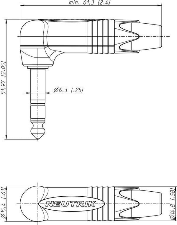 Neutrik NTR-NP2RX-B Jack-stik 90° 6,35 Mm 2p