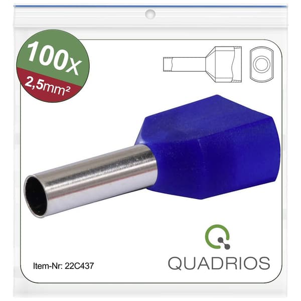 Quadrios 22C437 Dubbla ändhylsor 2.5 mm² Delisolerad Blå 1 set