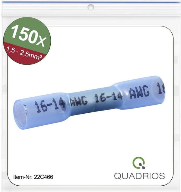 Quadrios 22C466 Butt Connector Krympbar 1,5 mm² 2,5 mm² Helisolerad Blå 1 Set