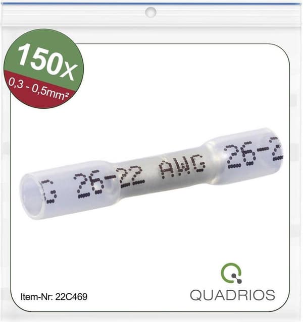 Quadrios 22C469 Butt-kontakt med krympslang 0,3 mm² 0,5 mm² Helisolerad Vit 1 set(ar)