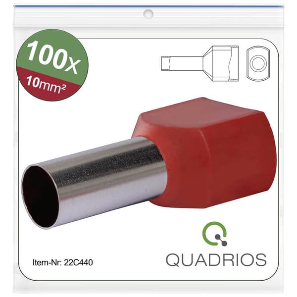 Quadrios 22C440 Dubbla ändhylsor 10 mm² Delisolerad Röd 1 set