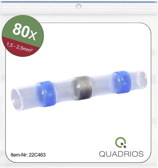 Quadrios 22C463 Butt Connector med krympeslange 1,5 mm² 2,5 mm² Fuldt isoleret blå 1 sæt (22C463)