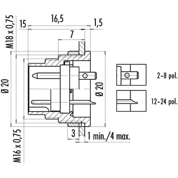 pärm 09-0473-80-08 Hane cylindrisk terminal hanbas Totalt antal poler: 8 Series (rund kontakt): 682 1 st.