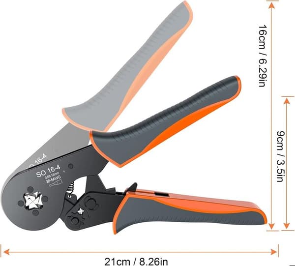 0,08-16 mm² presstång, med elektrisk anslutning 1200 st, orange, grå, svart presstång, självjusterbar spärr, exakt pressning